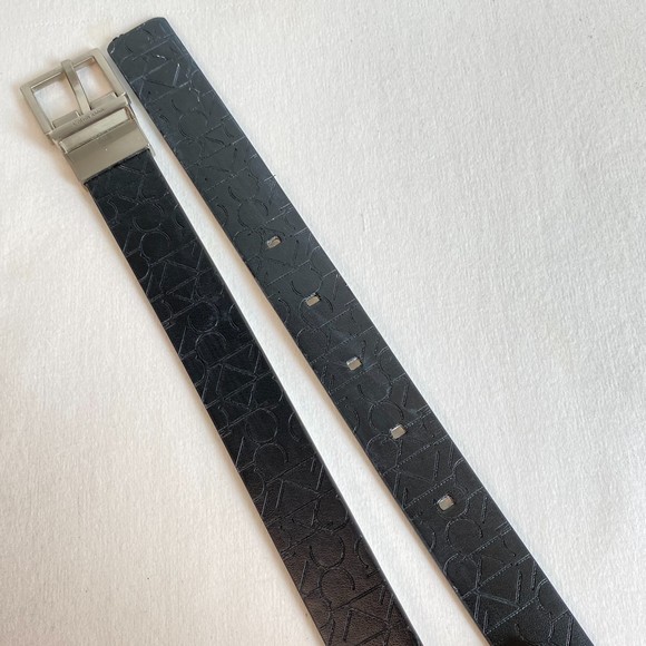 Calvin Klein Belt Reversable Fashion Black Logo Tooled White Brush Stroke Print - Picture 11 of 16